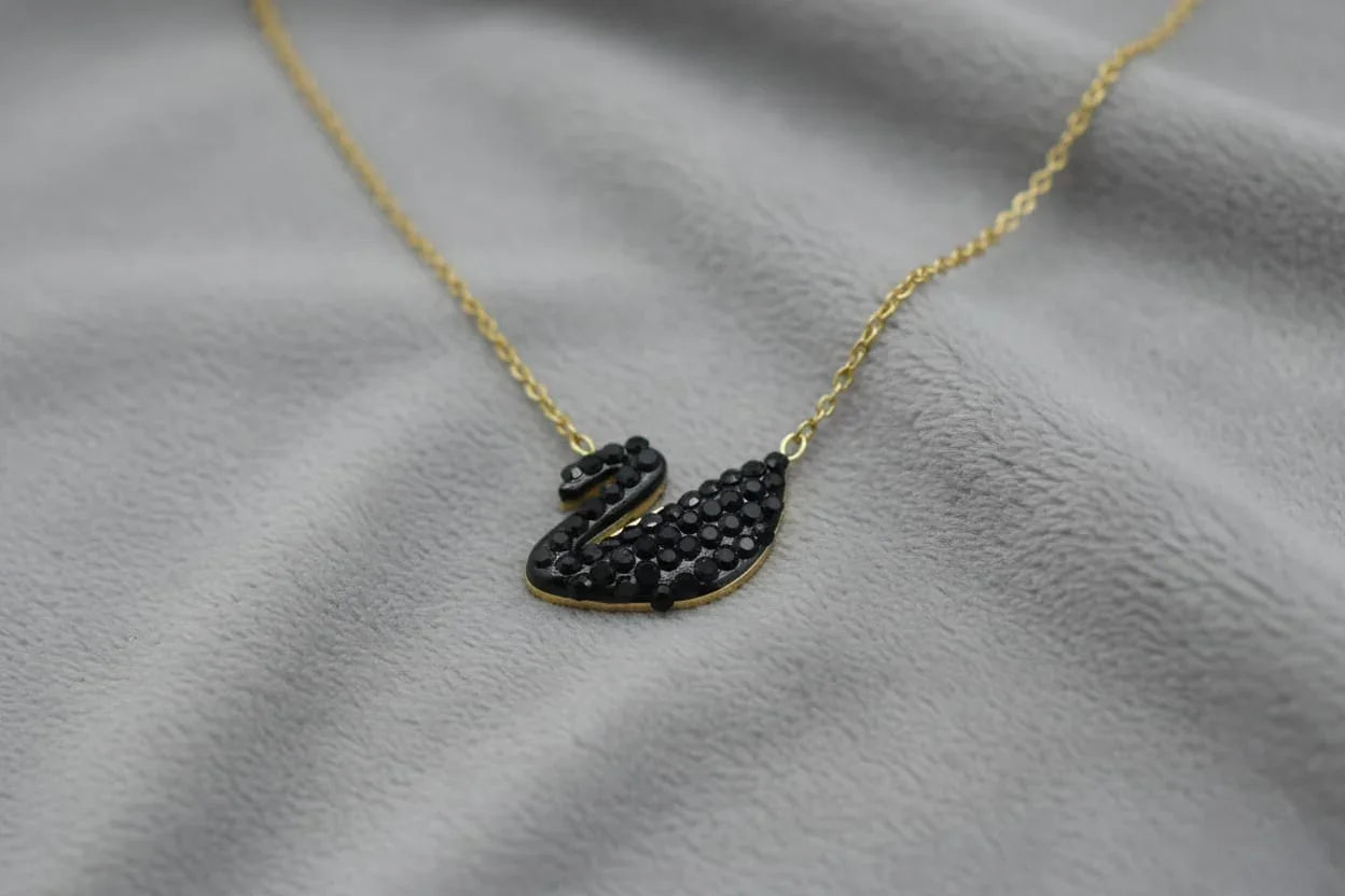 Elegant Black Pave Swan Pendant Necklace
