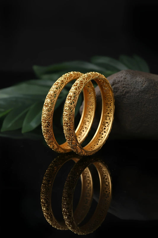 Traditional Gold-Toned Filigree Bangle Bracelets