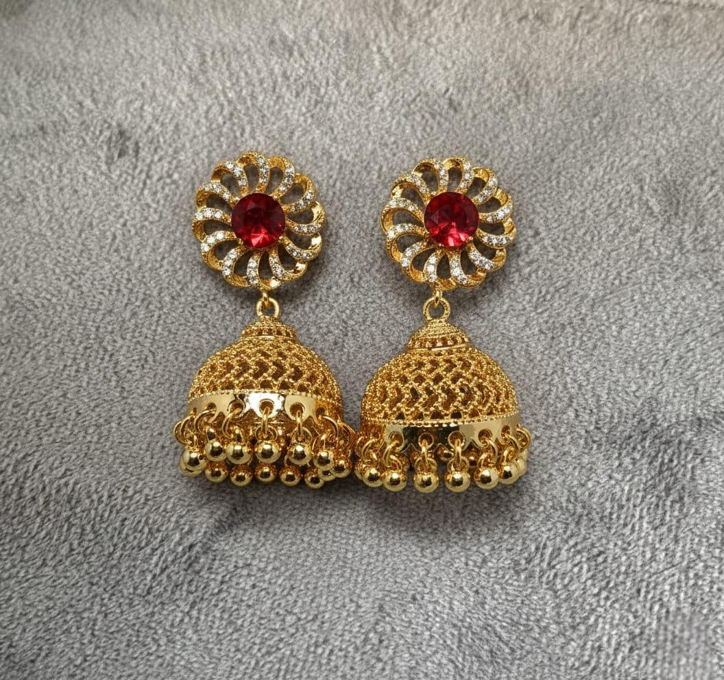 Gold Plated Red Zircon Earrings