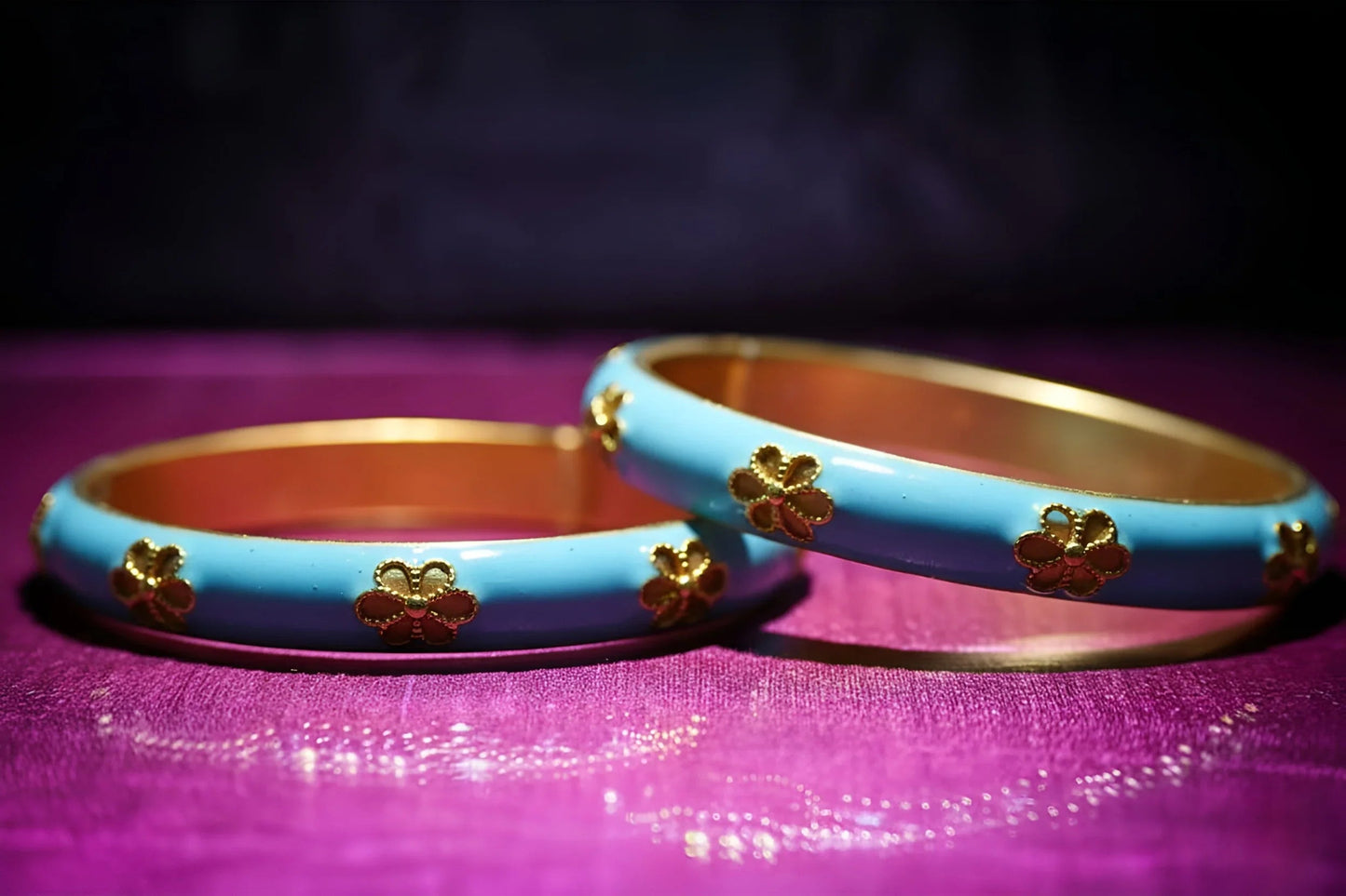Vibrant Sky-Blue Enamel Bangle Bracelets