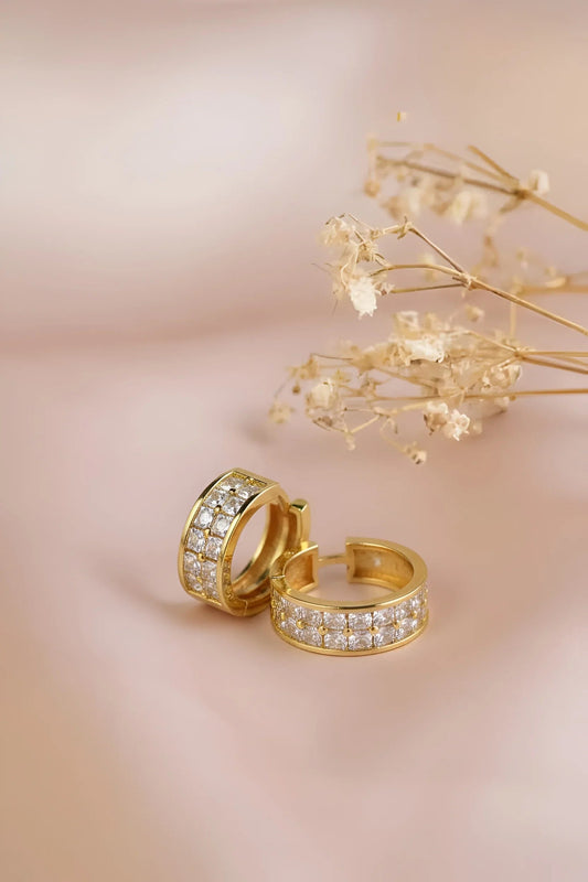 Elegant Gold-Toned Hoop Earrings with Pave Bar Detail