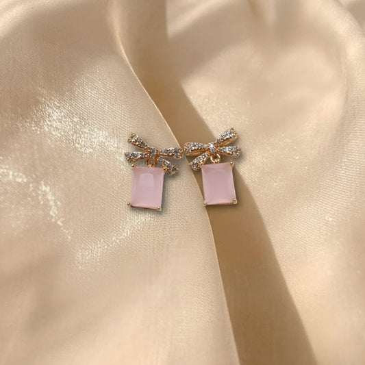 Pink Stone Bowknot Stud Earrings