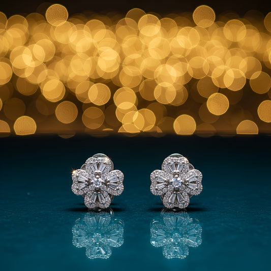 Rotating Pave Flower Stud Earrings