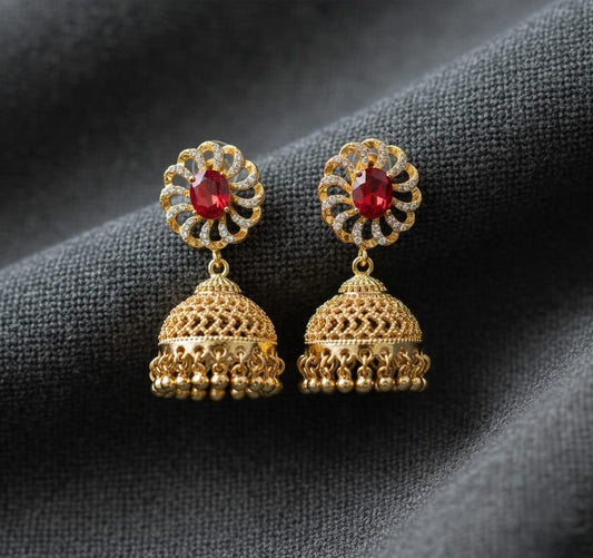 Gold Plated Red Zircon Earrings