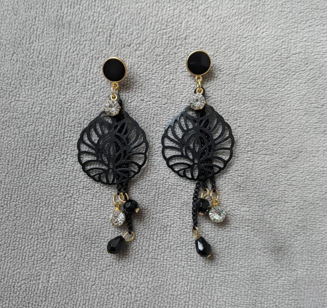 Bold Black & Gold Geometric Dangle Earrings