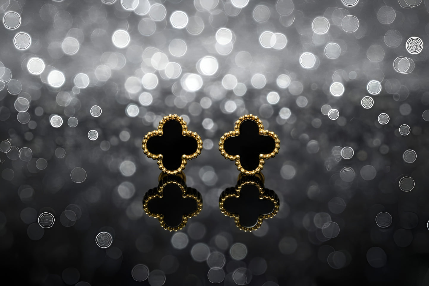 Golden Stainless Steel Multi Black Clover Pendant and Studs