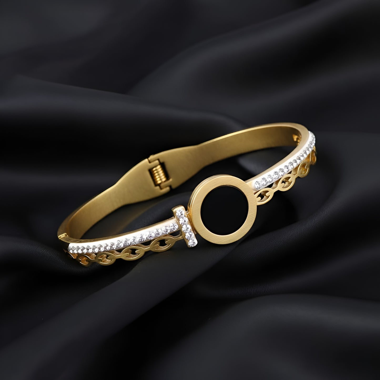 Golden Roman Numeral Cuff with Pave Accents