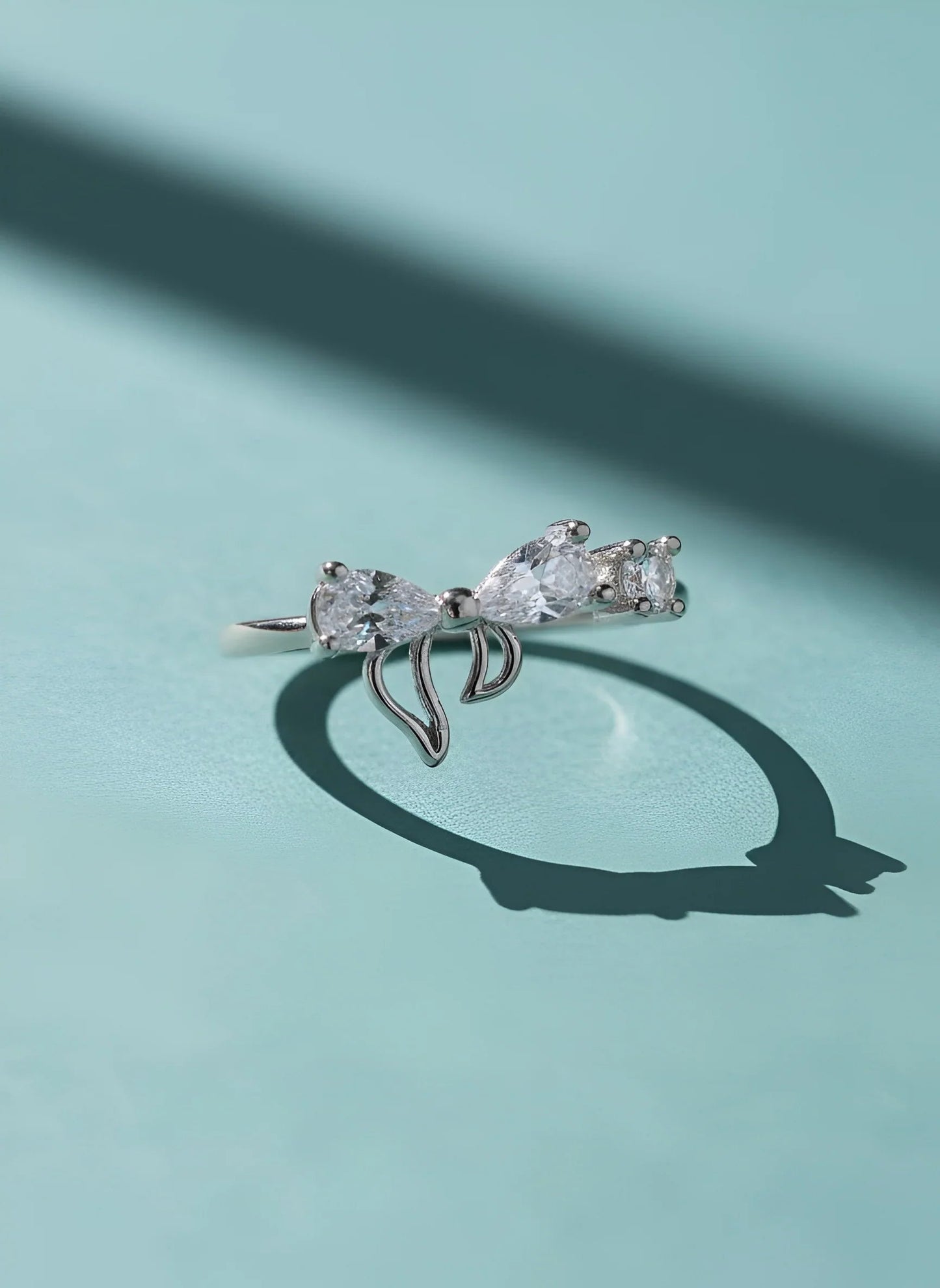 Silver-Plated Bow Ring with Crystal Accent