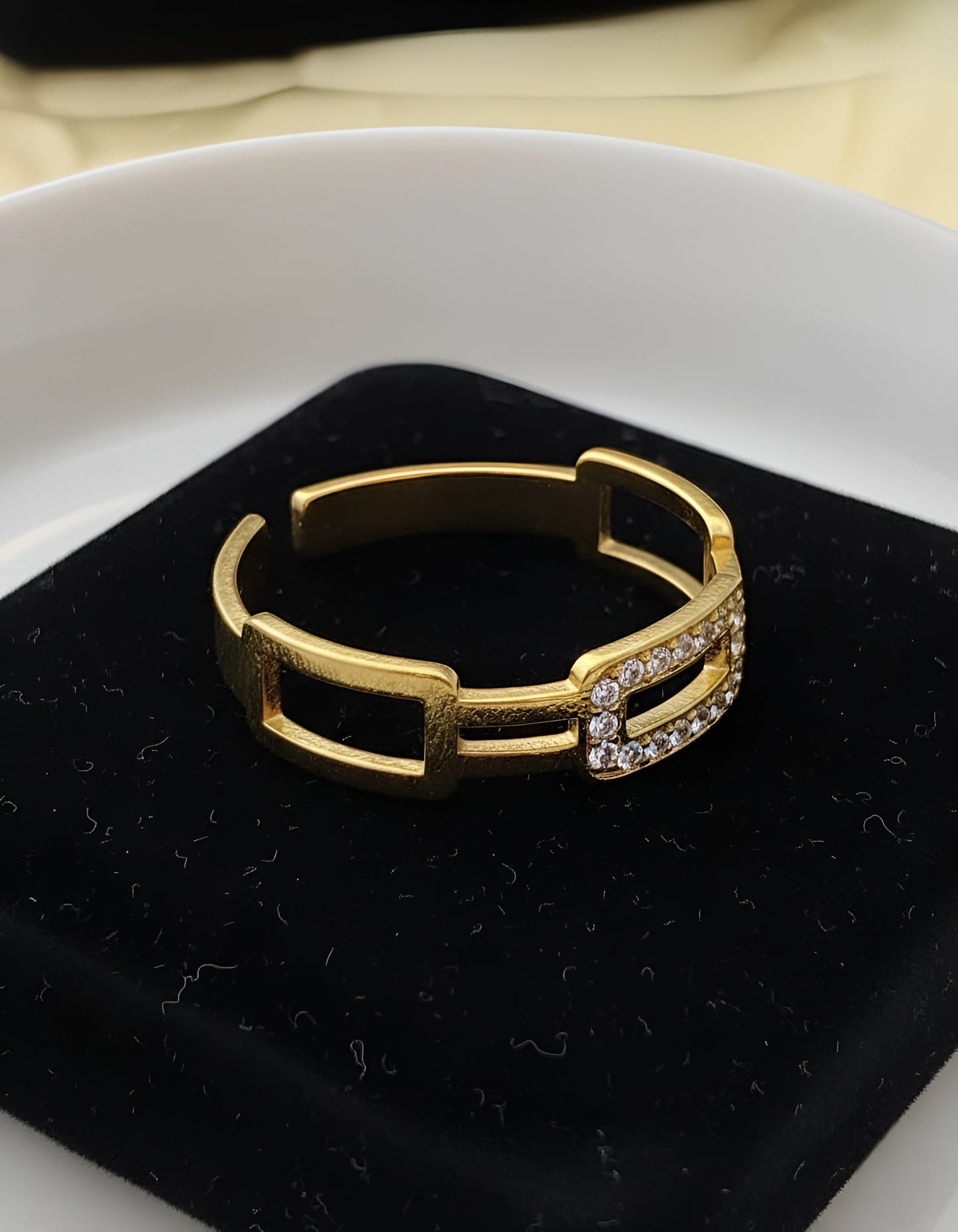 Gold-Plated Stainless Steel Crystal Band Ring