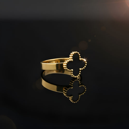 Stainless Steel Golden Black Clover Ring