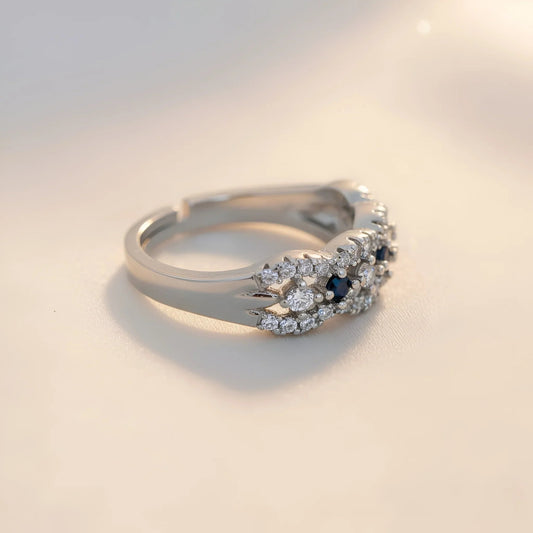 Adjustable Silver-Plated Pave Ring with Black & Clear Crystals