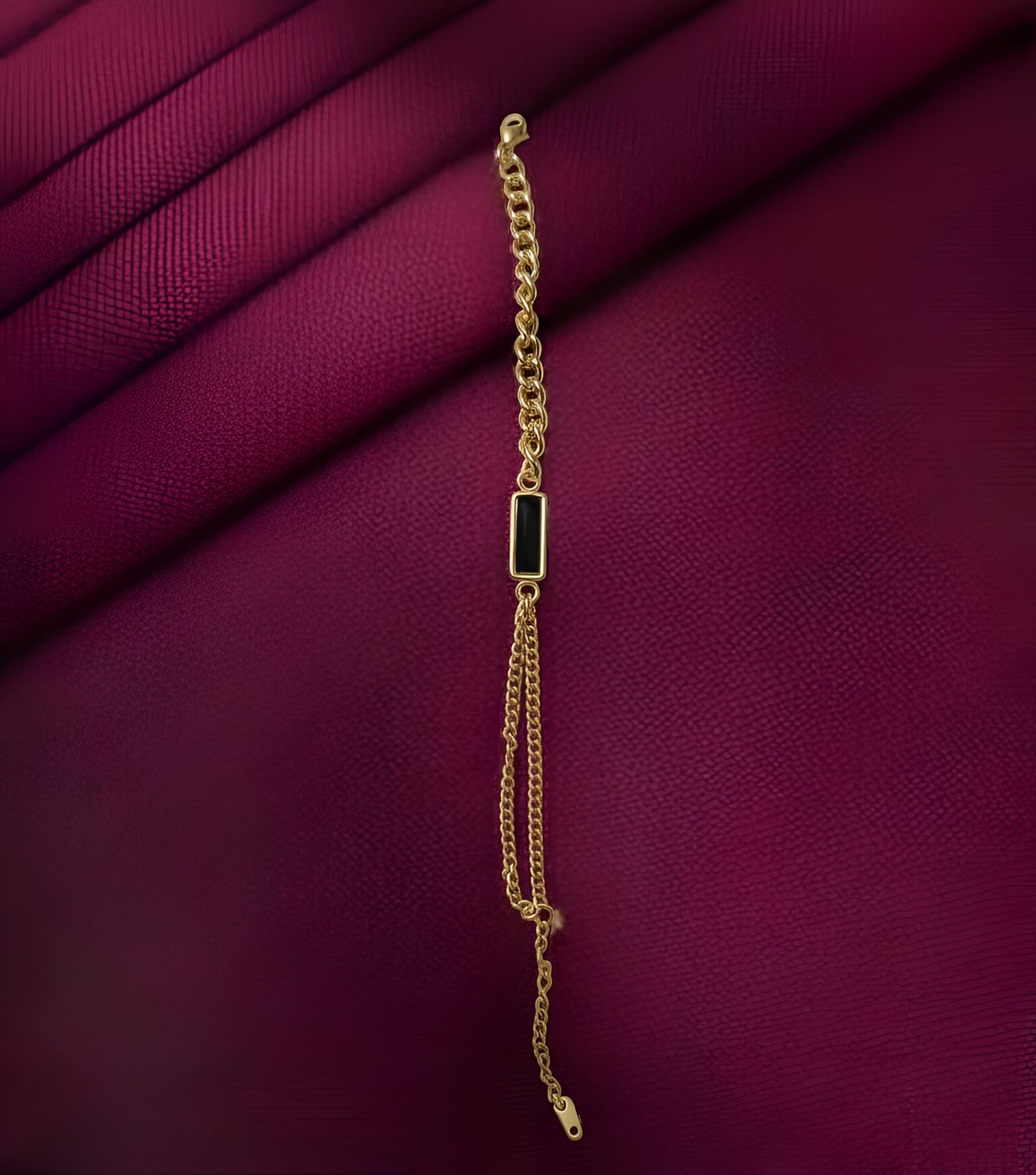 Gold-Toned Layered Chain with Black Bar Accent