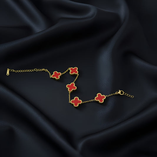 Delicate Gold-Plated Red Clover Charm Bracelet