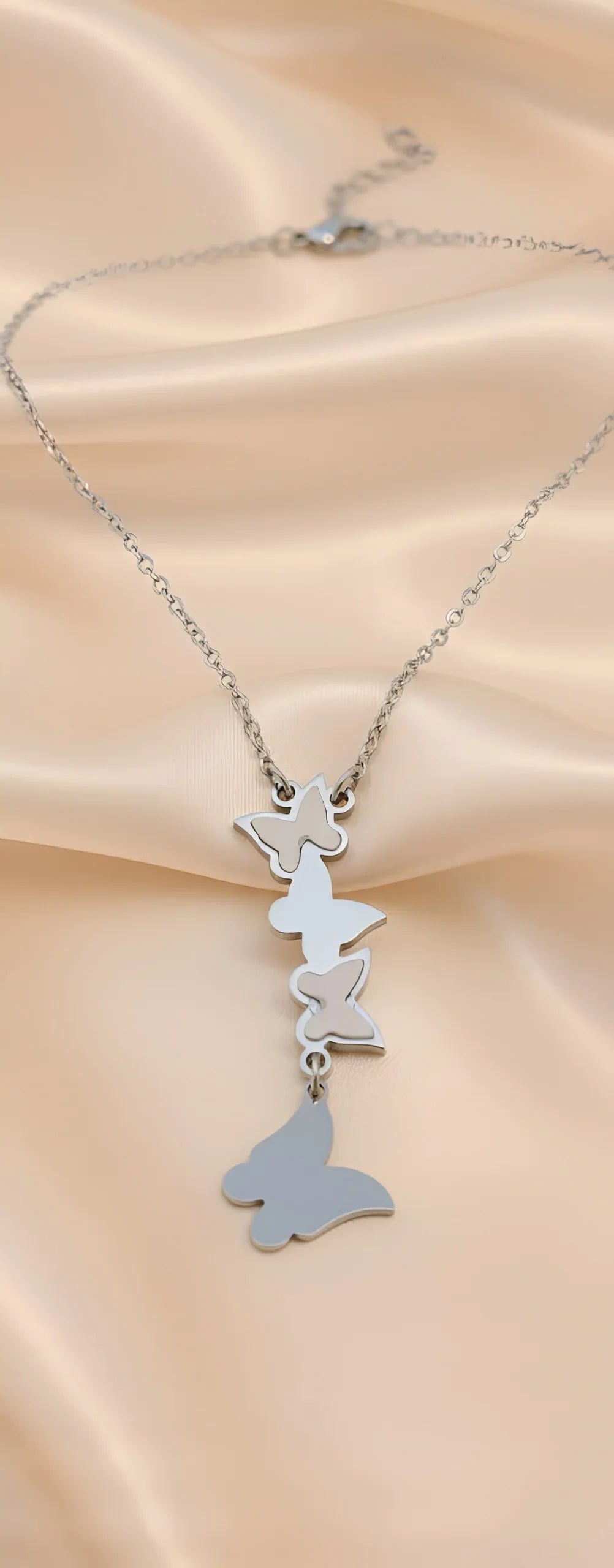 Graceful Silver-Tone Butterfly Cascade Necklace