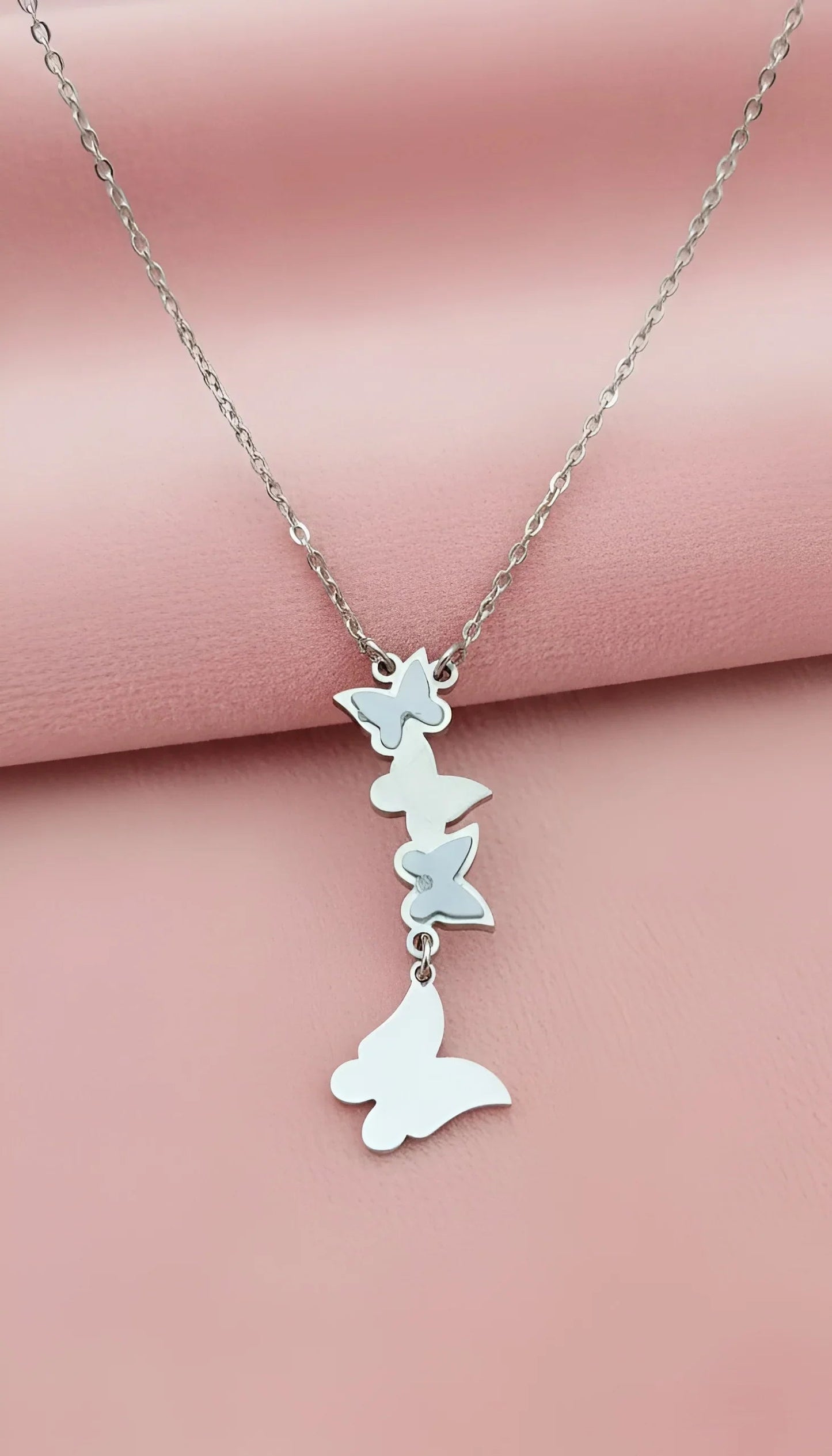 Graceful Silver-Tone Butterfly Cascade Necklace