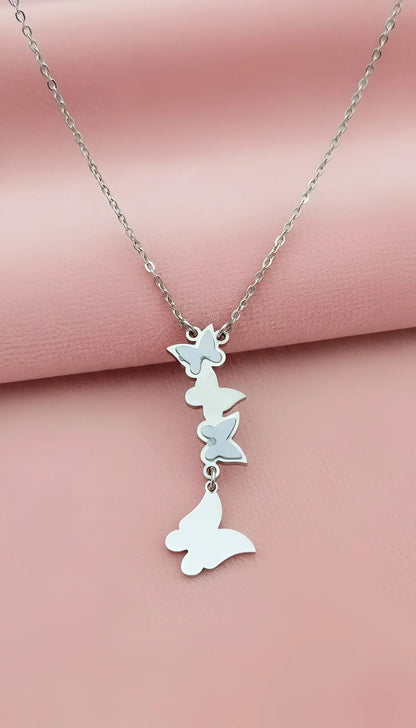Graceful Silver-Tone Butterfly Cascade Necklace