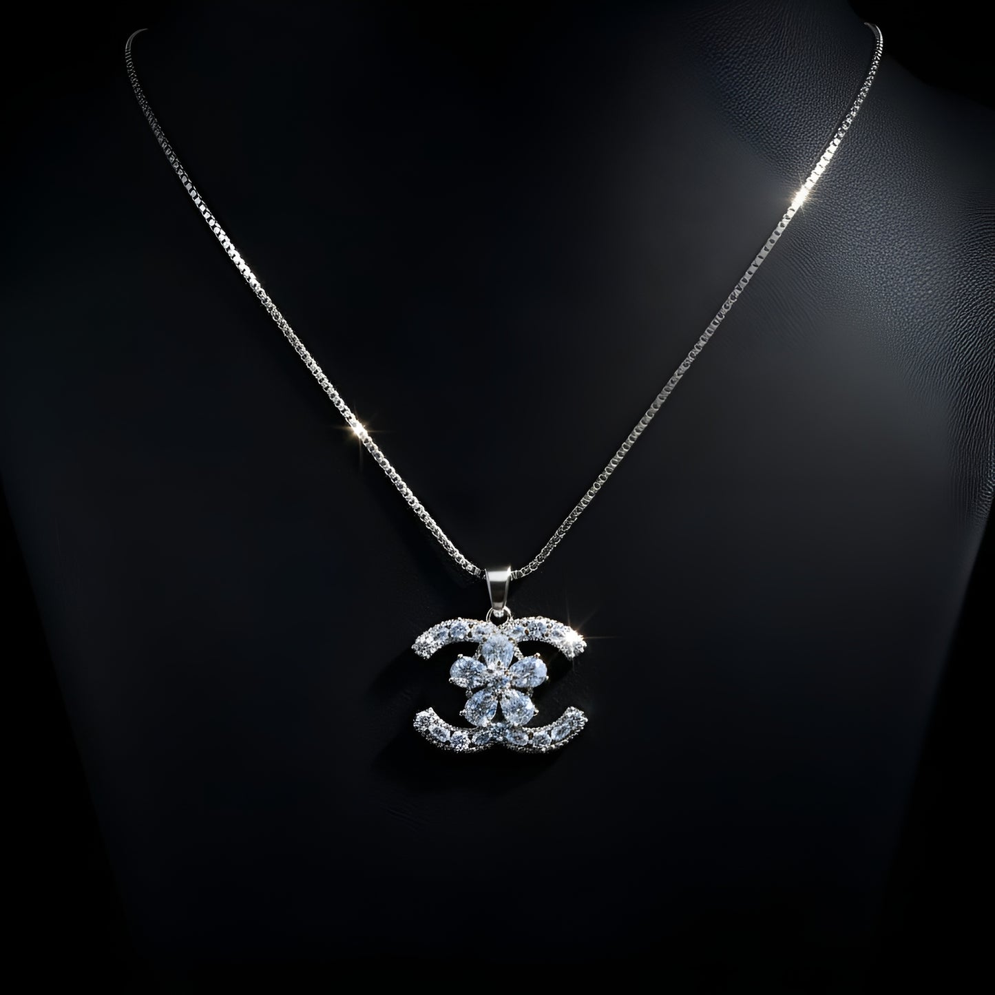 White Zirconia CC style Pendant and Flowerily Studs