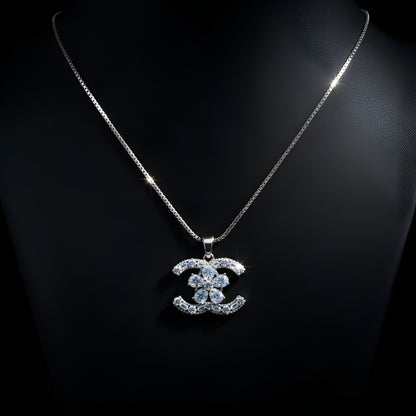 White Zirconia CC style Pendant and Flowerily Studs