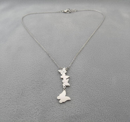 Graceful Silver-Tone Butterfly Cascade Necklace