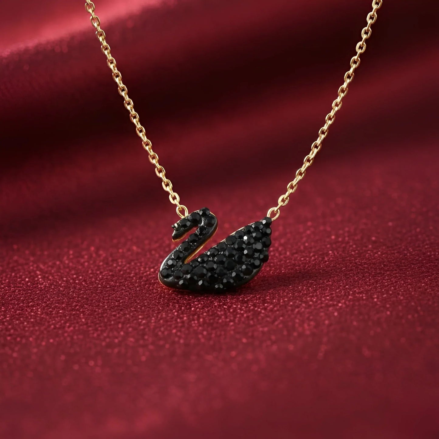 Elegant Black Pave Swan Pendant Necklace