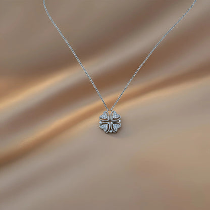 2-in-1 Transformable Silver-Toned Clover & Heart Necklace