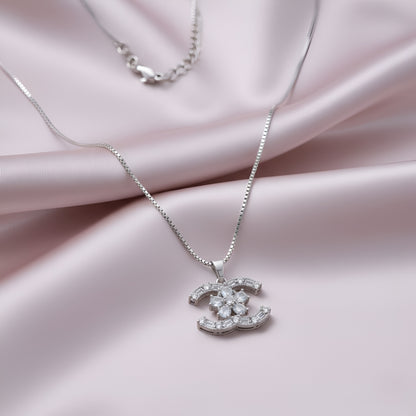 White Zirconia CC style Pendant and Flowerily Studs