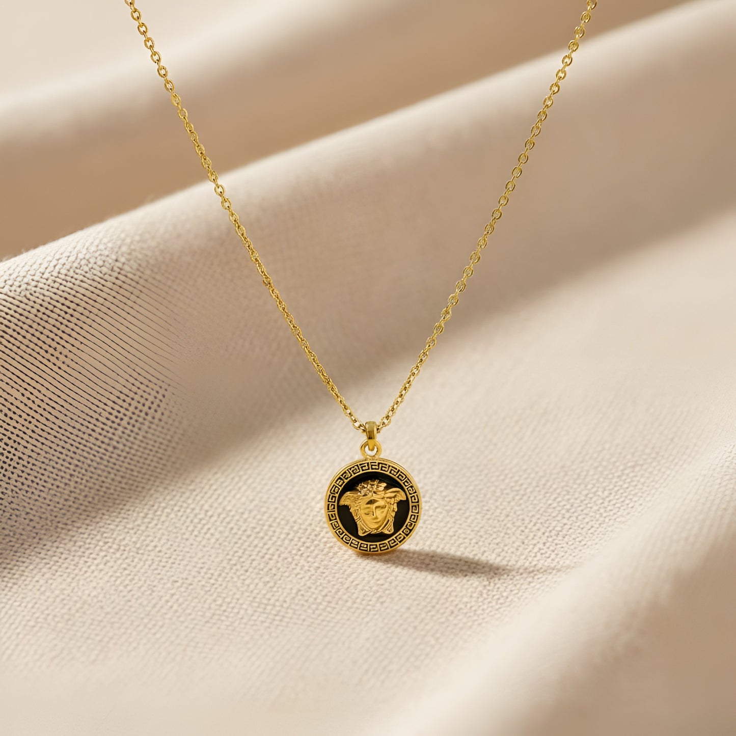 Stainless Steel Gold Plated Verse Black Pendant and Studs