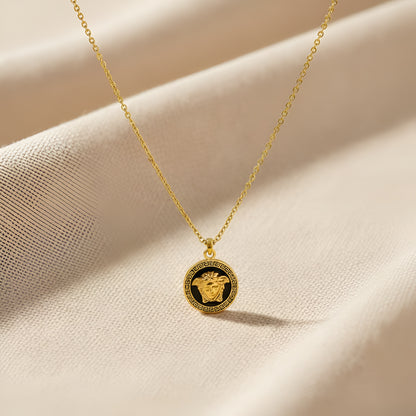 Stainless Steel Gold Plated Verse Black Pendant and Studs