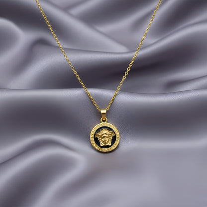 Stainless Steel Gold Plated Verse Black Pendant and Studs