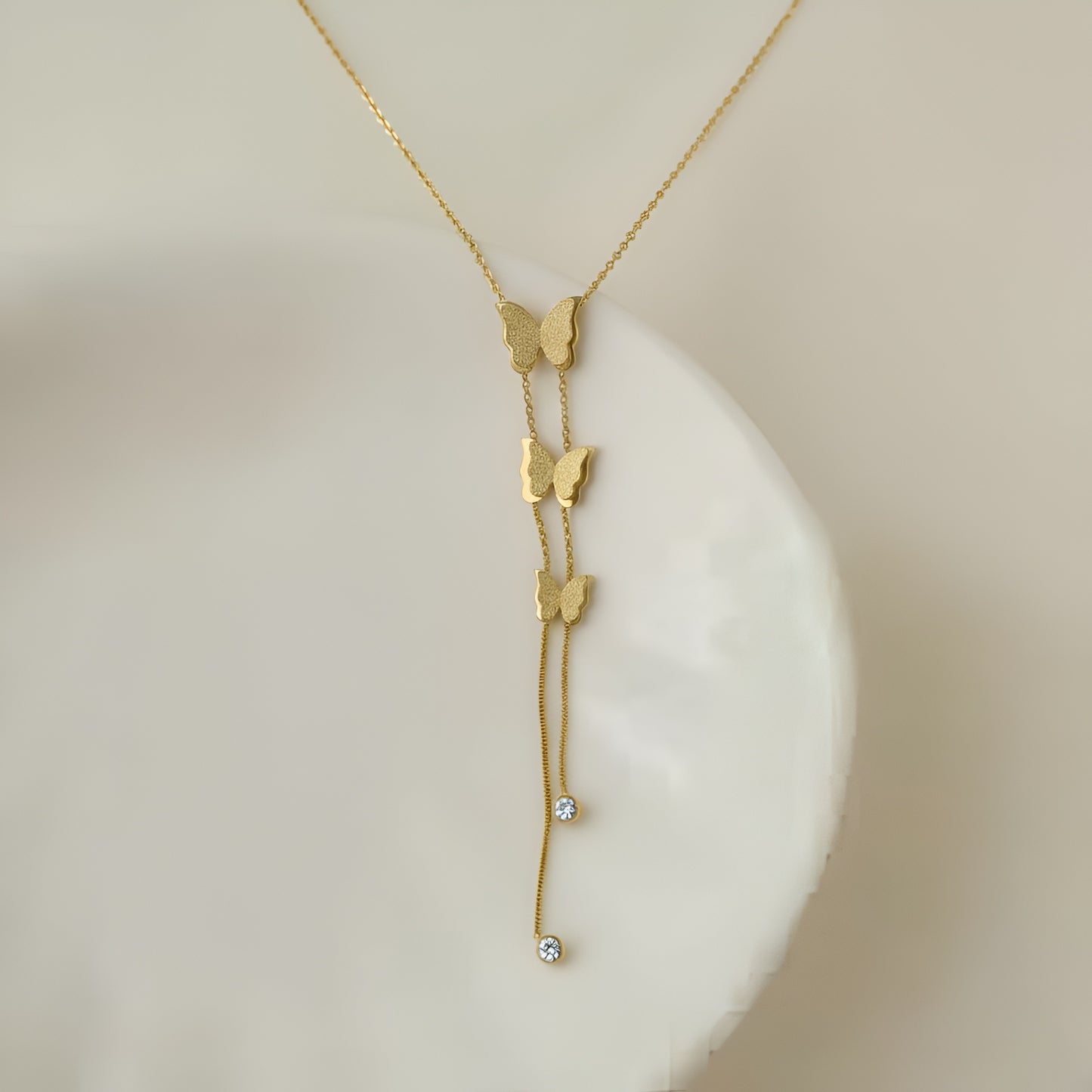 3D Golden Stainless Steel Butterfly Pendant and Studs