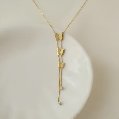 3D Golden Stainless Steel Butterfly Pendant and Studs