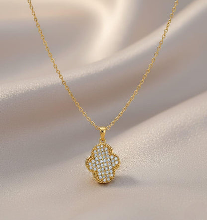 Elegant Gold-Plated Pave Clover Pendant Necklace