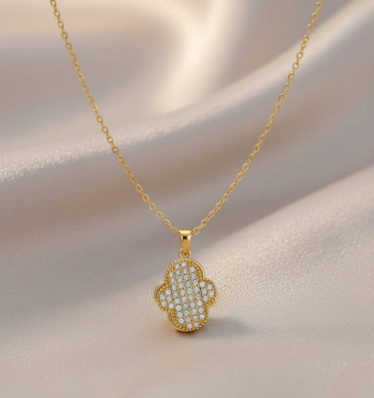 Elegant Gold-Plated Pave Clover Pendant Necklace