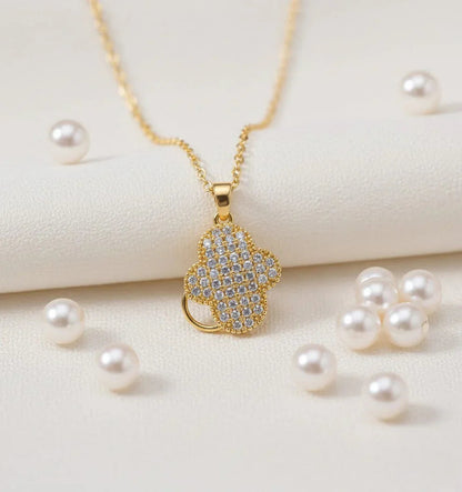 Elegant Gold-Plated Pave Clover Pendant Necklace