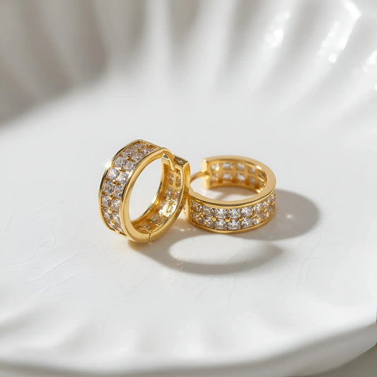 Elegant Gold-Toned Hoop Earrings with Pave Bar Detail