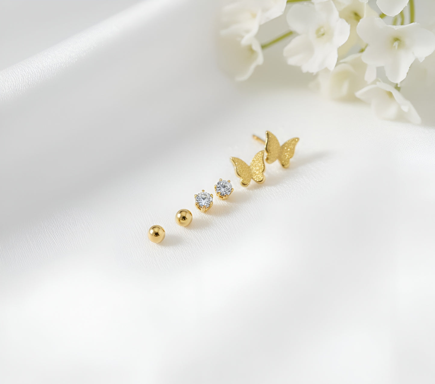 3D Golden Stainless Steel Butterfly Pendant and Studs