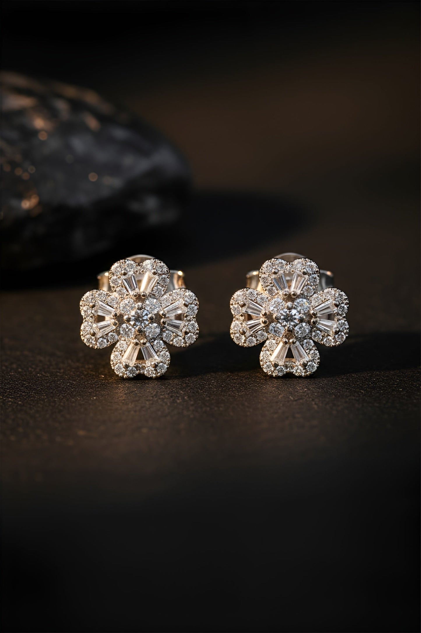 Rotating Pave Flower Stud Earrings