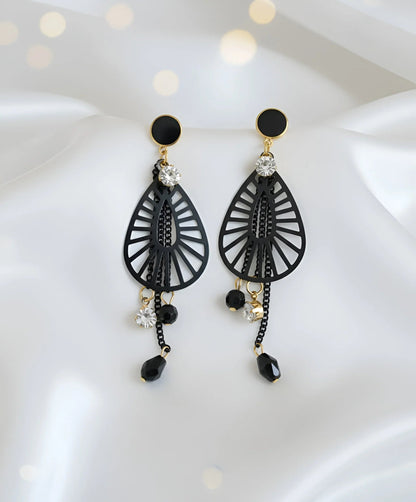 Bold Black & Gold Geometric Dangle Earrings