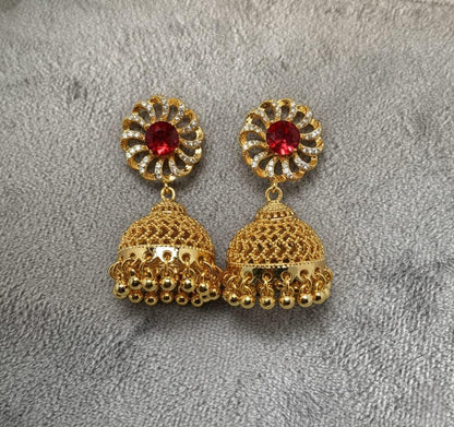 Gold Plated Red Zircon Earrings