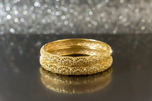 Traditional Gold-Toned Filigree Bangle Bracelets