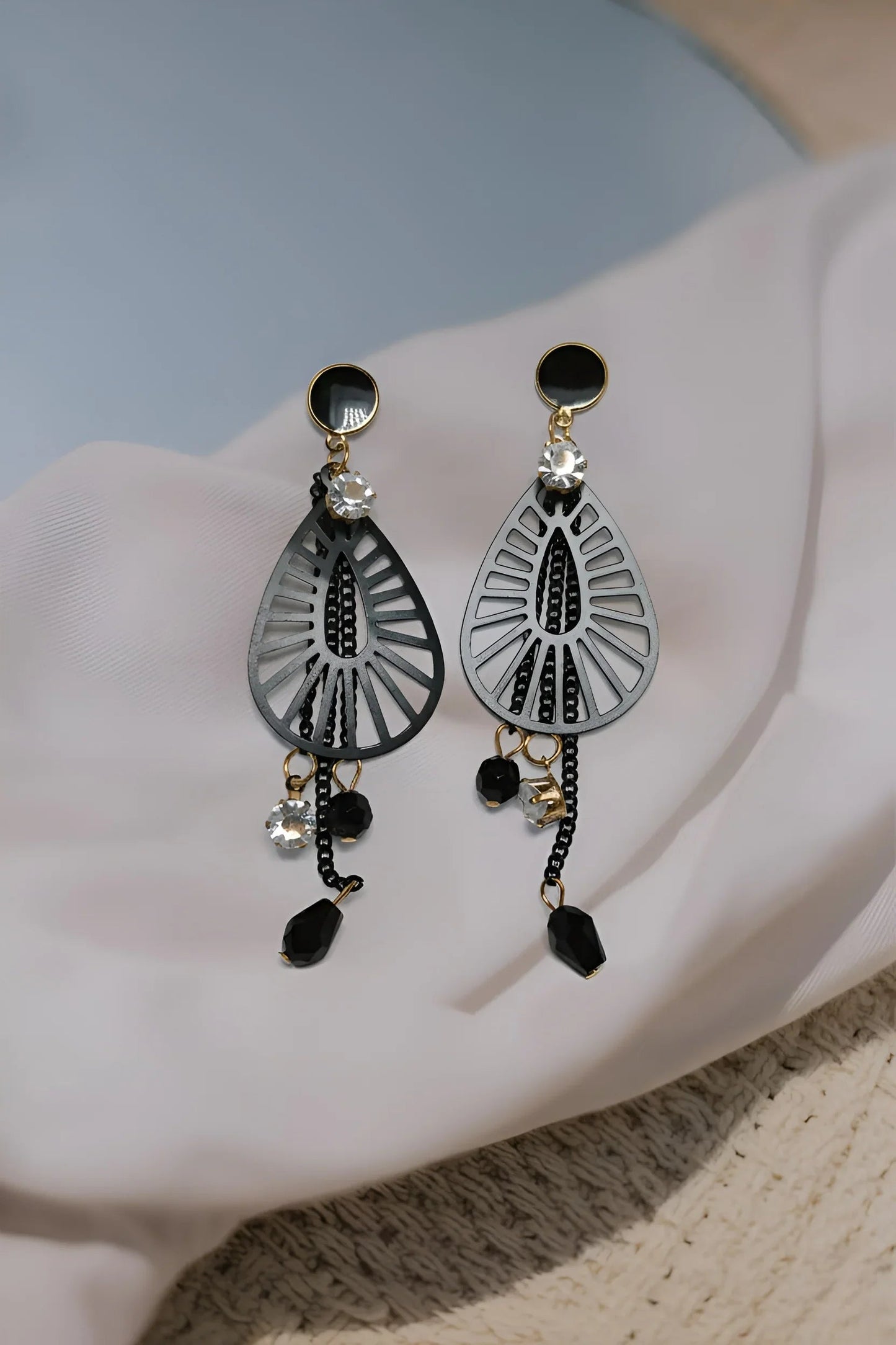 Bold Black & Gold Geometric Dangle Earrings