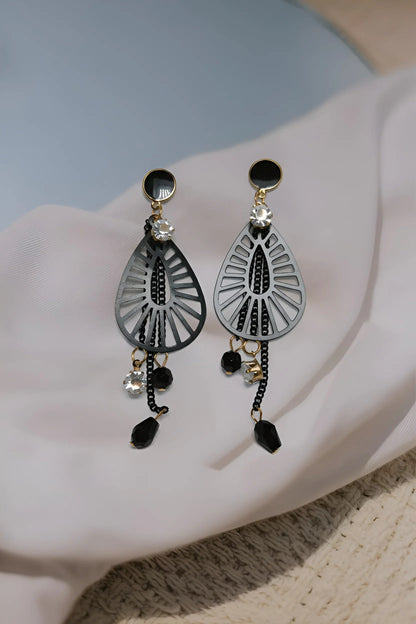 Bold Black & Gold Geometric Dangle Earrings