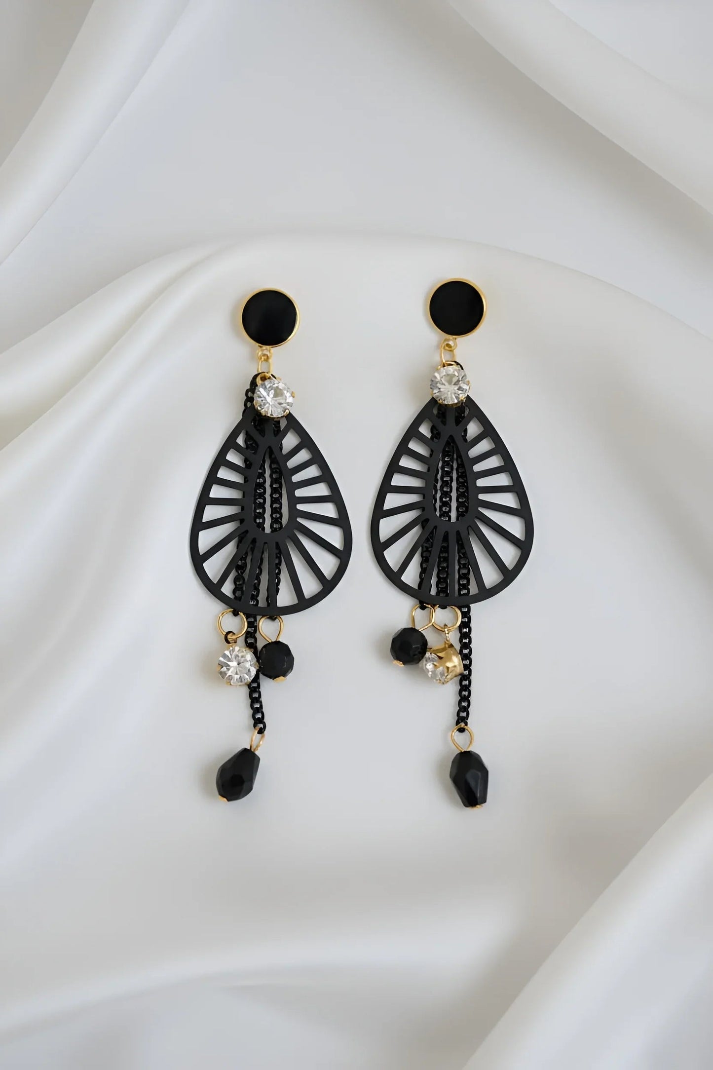 Bold Black & Gold Geometric Dangle Earrings