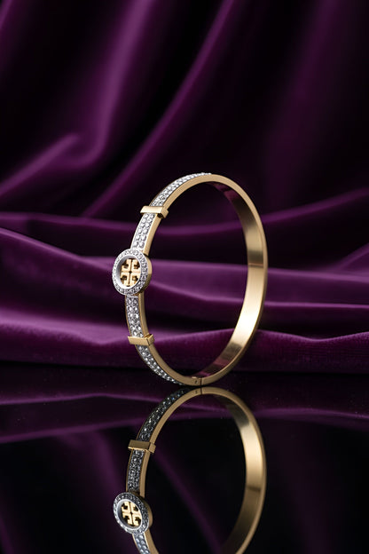 Gold-Plated Designer-Inspired Logo Cuff Bangle