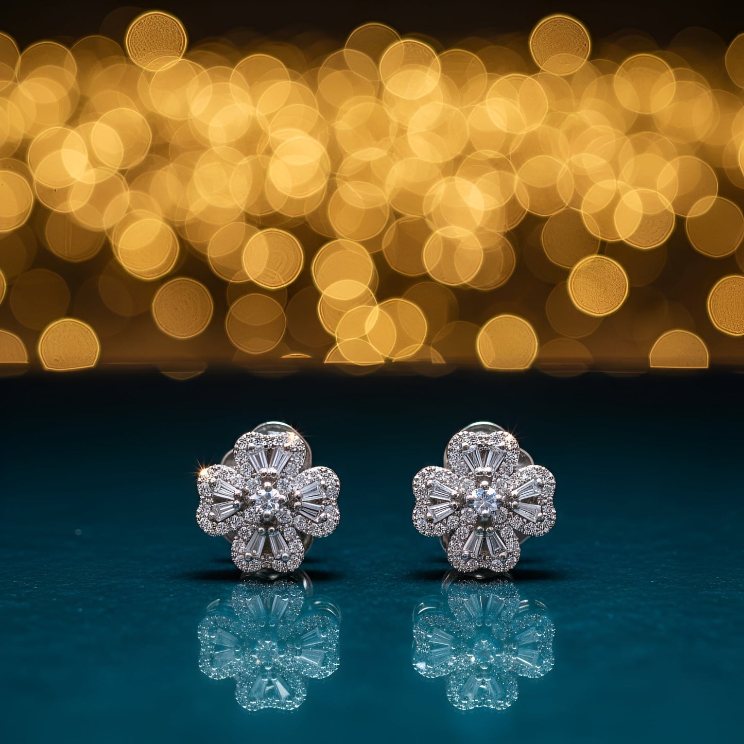 Rotating Pave Flower Stud Earrings