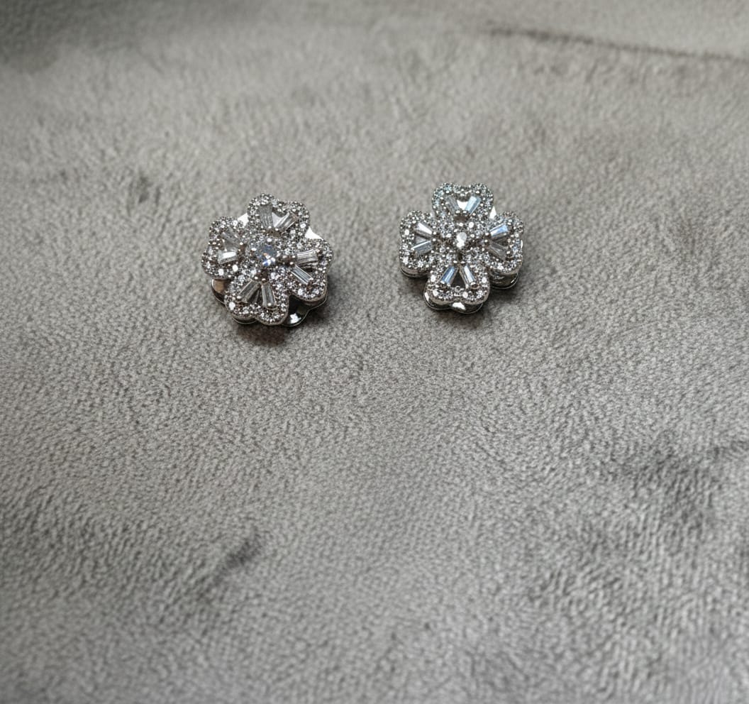 Rotating Pave Flower Stud Earrings