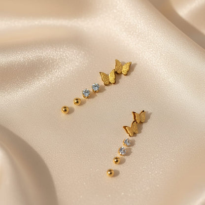3D Golden Stainless Steel Butterfly Pendant and Studs