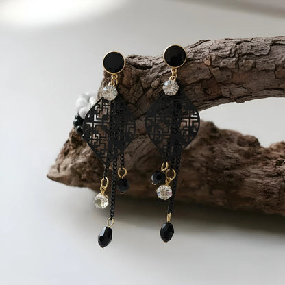 Bold Black & Gold Geometric Dangle Earrings