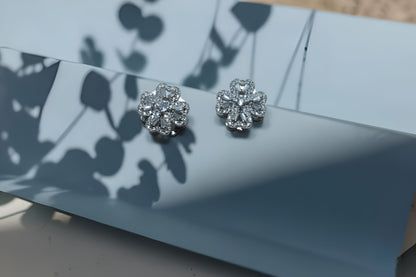 Rotating Pave Flower Stud Earrings