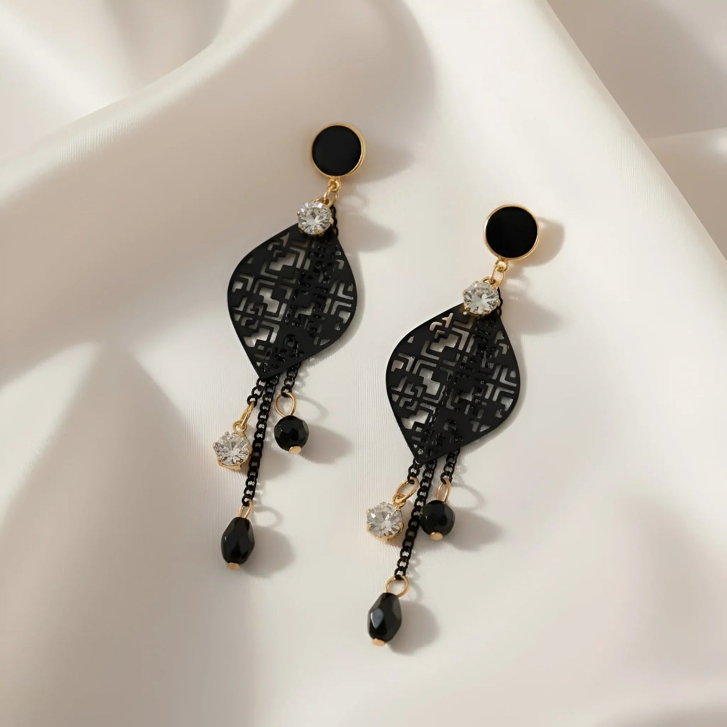 Bold Black & Gold Geometric Dangle Earrings